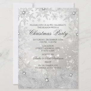 Silver Crystal Snowflake Christmas Party Invite