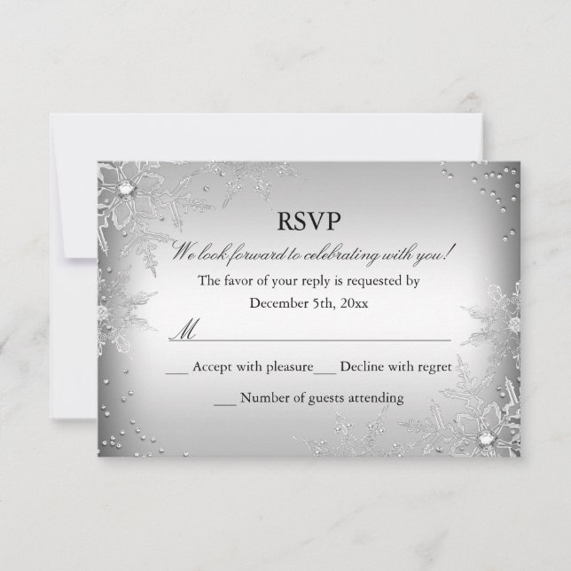 Silver Crystal Snowflake Christmas Party RSVP Card (Front)