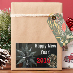 Silver Crystal Star Happy New Year Rectangular Sticker