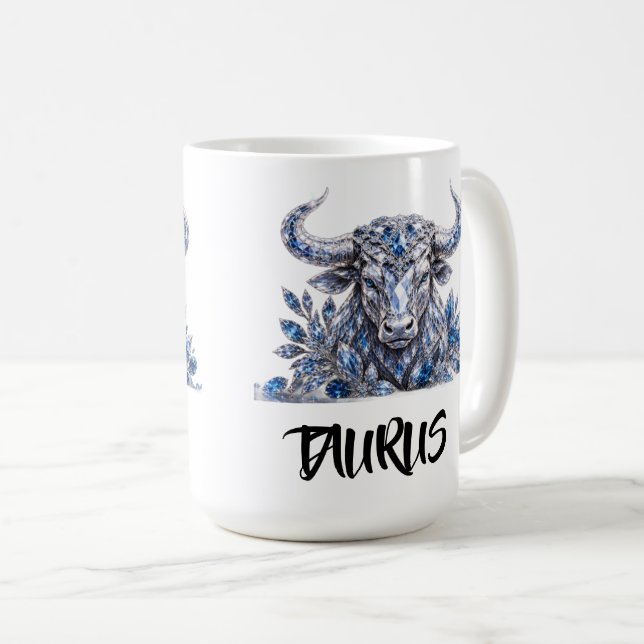Silver Crystal Taurus Zodiac Coffee Mug (Front Right)