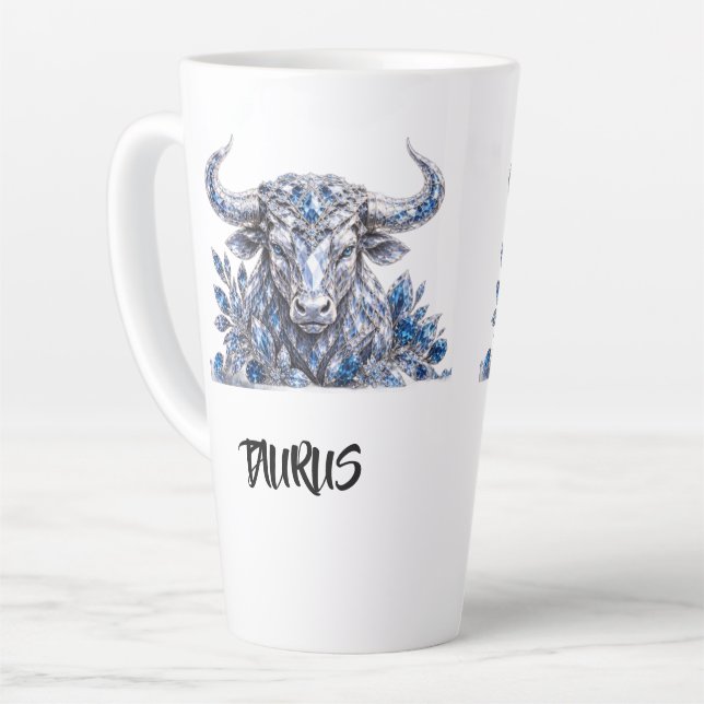 Silver Crystal Taurus Zodiac Latte Mug (Left Angle)