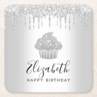 Silver cupcake glitter drips script name modern