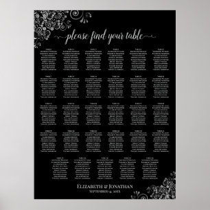 Silver Curls Black 29 Table Wedding Seating Chart