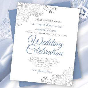 Silver Curls Blue & White BUDGET Wedding Invite