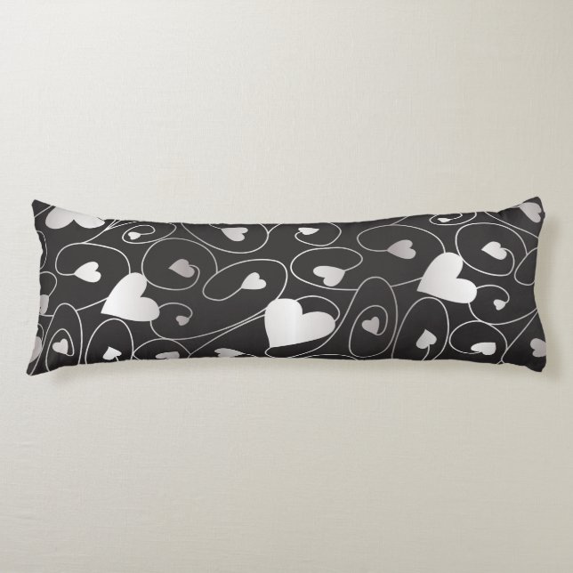 Silver curly hearts body cushion (Front)