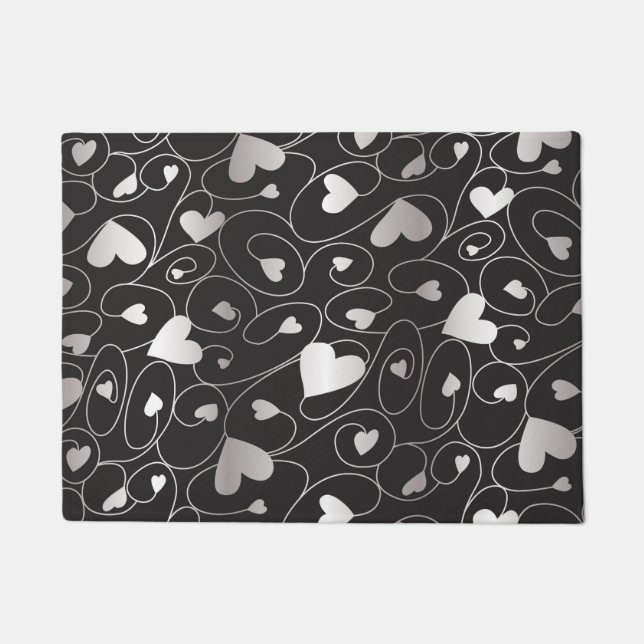 Silver curly hearts doormat (Front)