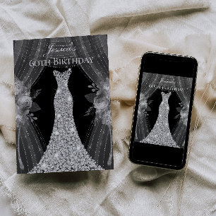 Silver Curtains Dress Womans 60th Birthday Party Invitation