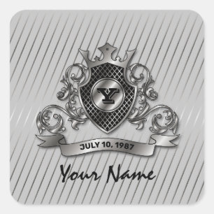Silver Custom Elegant Monogram Design Square Sticker
