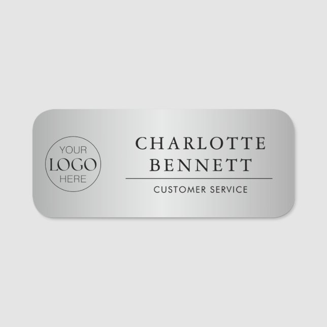Silver Custom Logo Office Employee Staff Name Tag (Front)