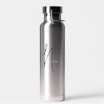 Silver | Custom Monogram Script Name Stylish Water Bottle<br><div class="desc">Custom Silver Script Monogram Name Elegant Chic Water Bottle. A simple and modern design in black and white colour featuring handwritten calligraphy for a professional and sophisticated look. Create your own personalised ecofriendly gifts. Any font,  any colour,  no minimum.</div>
