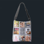 Silver custom photo collage monogram name crossbody bag<br><div class="desc">A unique gift for a birthday, Christmas, mother's day, celebrating her life with a collage of 8 of your own photos, pictures. Personalise and add her name and monogram letter. A chic faux silver metallic looking background. The name is written with a modern hand lettered style script. Can also be...</div>