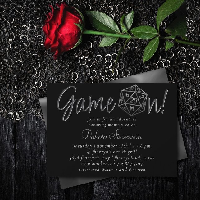 Silver D20 Game On | Fantasy Dice Bridal Shower Invitation (Creator Uploaded)