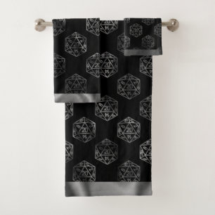 Silver D20 Pattern PNP Tabletop Role Player Dice Bath Towel Set