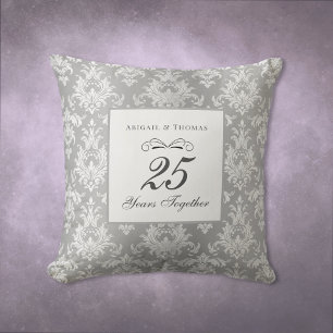 Silver Damask 25th Wedding Anniversary Cushion