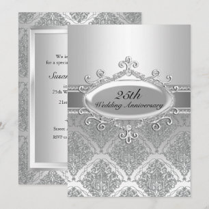 Silver Damask 25th Wedding Anniversary Invite