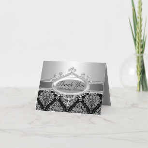Silver Damask 25th Wedding Anniversary Thank You Card