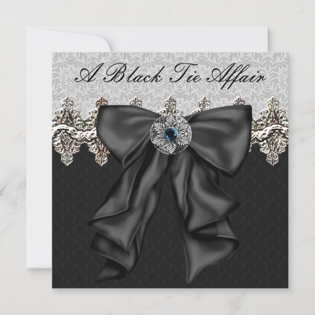 Silver Damask Black Tie Formal Corporate Party Invitation (Front)