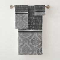 Silver Damask Egyptian Hieroglyphs Bath Towel Set