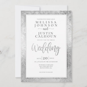 Silver Damask floral Wedding invitation