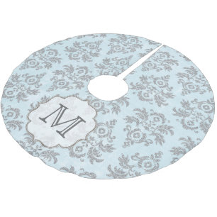 Silver Damask Lace Monogram Initial Tree Skirt