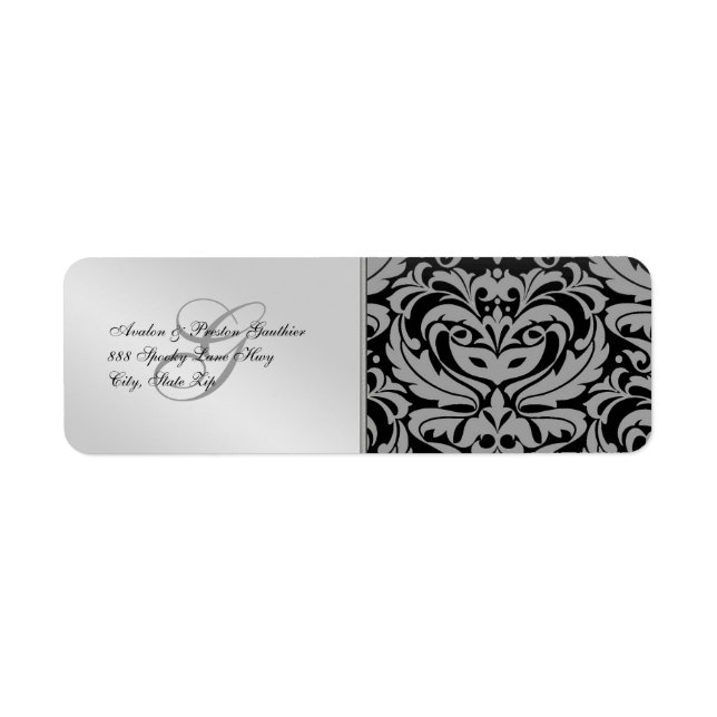 Silver Damask Masquerade Halloween Address Labels (Front)