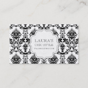 SILVER Damask Modern Chic Stylish Fashion Business Card
