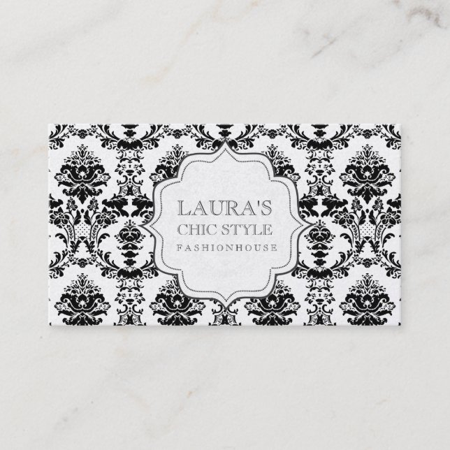 SILVER Damask Modern Chic Stylish Fashion Business Card (Front)