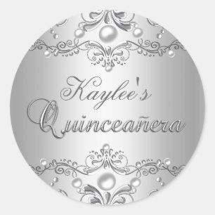 Silver Damask Pearl Quinceanera Sticker