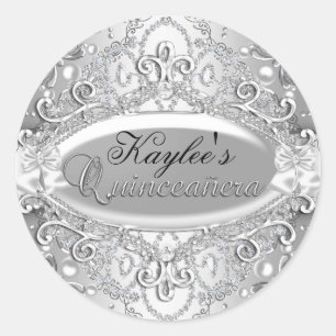 Silver Damask Pearl Quinceanera Sticker