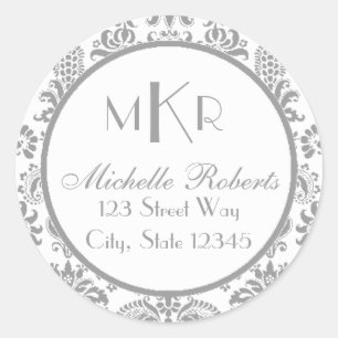 Silver Damask Round Return Address Label