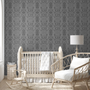 Silver Damask Scrolls Classic Renaissance Vintage Wallpaper
