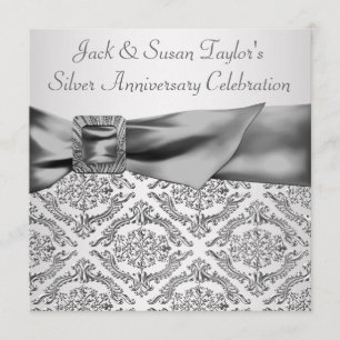 Silver Damask Silver 25th Anniversary Party Invitation