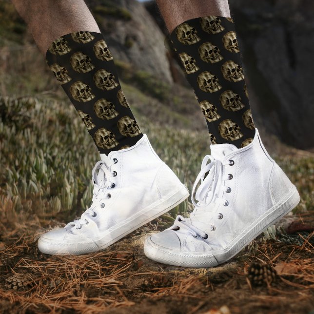  Silver Damask Skull Luxury Black Gothic Halloween Socks (Creator Uploaded)