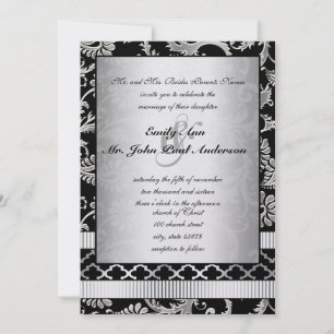 Silver Damask Swirls Wedding Invitation
