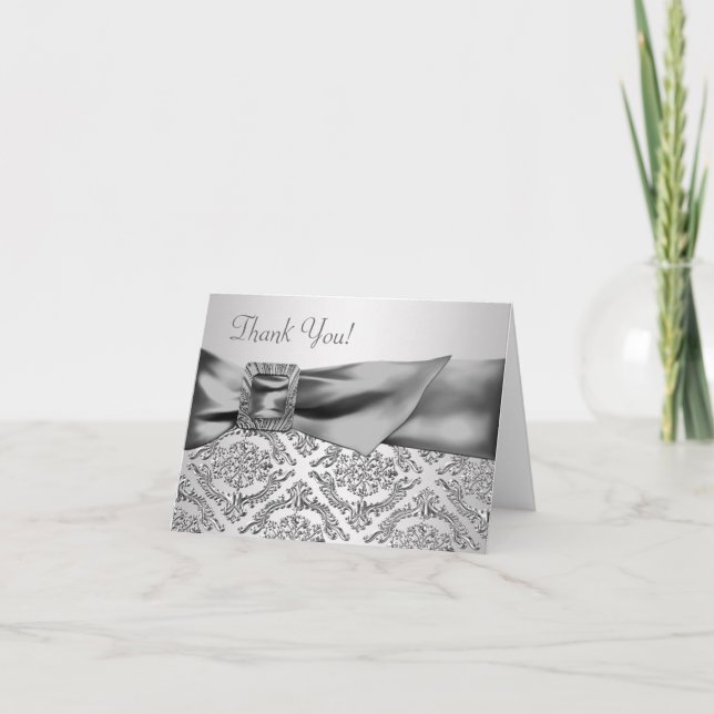Silver Damask Thank You Cards (Front)