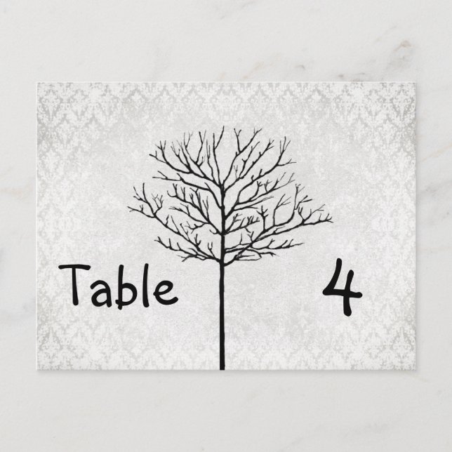 Silver Damask Tree Table Number Cards (Front)