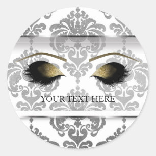 Silver Damask Vintage Glam Modern Makeup Eyelashes Classic Round Sticker
