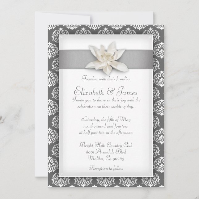 Silver Damask Wedding Invitations (Front)