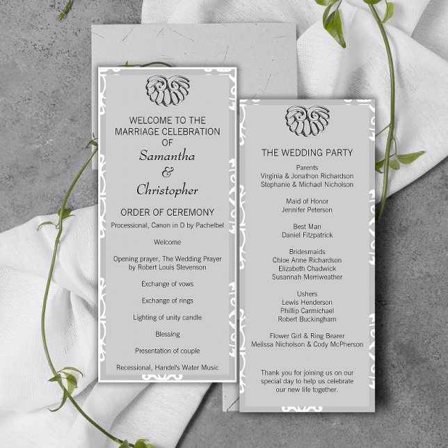 Silver Damask Wedding Program Programme (Creator Uploaded)