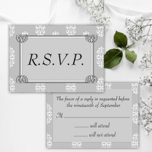 Silver Damask Wedding RSVP Card
