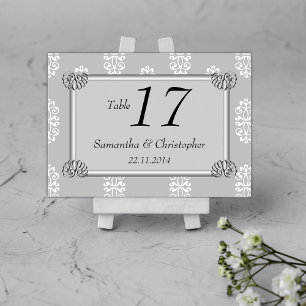 Silver Damask Wedding Table Number