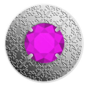 Silver Damask with a faux amethyst gemstone Ceramic Knob
