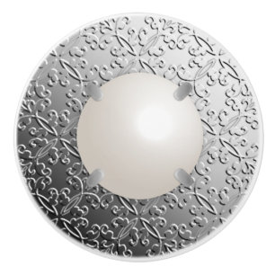 Silver Damask with a faux mabe pearl Ceramic Knob