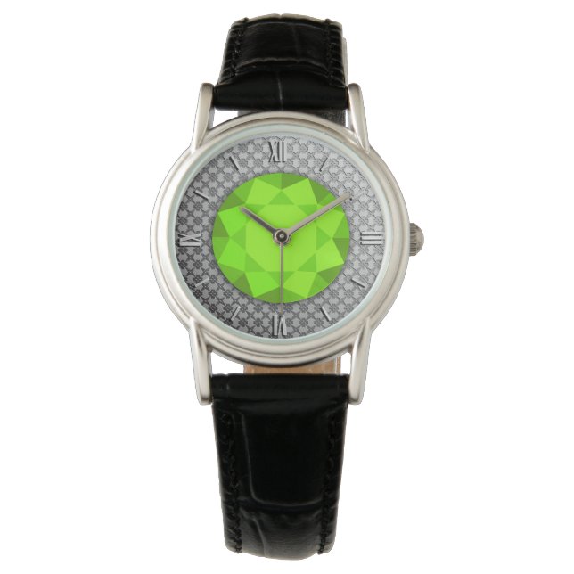 Silver Damask with a faux peridot gemstone Watch (Front)