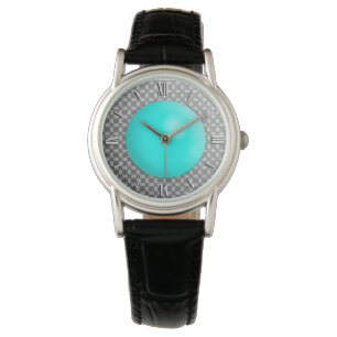 Silver Damask with a faux turquoise gemstone Watch