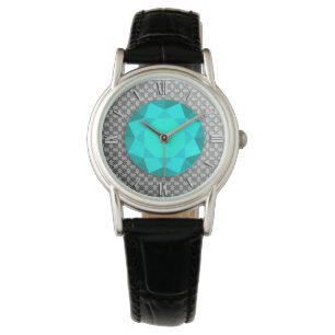 Silver Damask with an aquamarine gem / jewell Watch