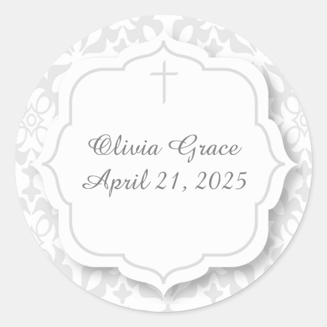 Silver Damask with Tag and Cross (Front)