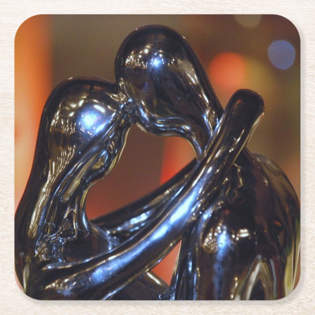 Silver Dancing Romance Square Paper Coaster (Front)