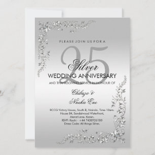 Silver Decoration 25th Wedding Anniversary Invitat Invitation