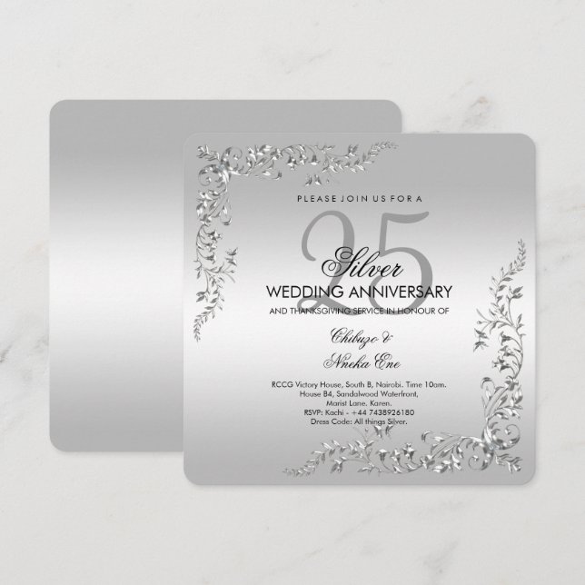 Silver Decoration 25th Wedding Anniversary Invitat Invitation (Front/Back)